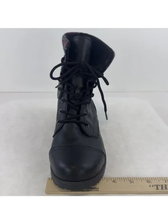 ETC Rue21 Combat Boots Womens Size Large 8/9 Plaid Trim Black Faux Leather - Picture 11 of 12